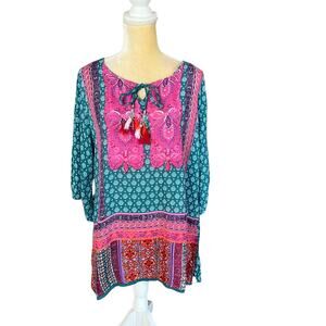 Anandas Collection Boho Peasant Blouse with Tassels EUC Size XL